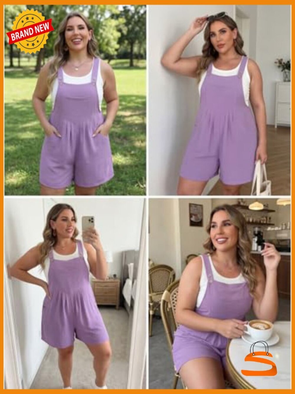 Plus Size Loose Fit Romper with Pockets Adjustable Straps Summer Outfit - Picture 2 of 6